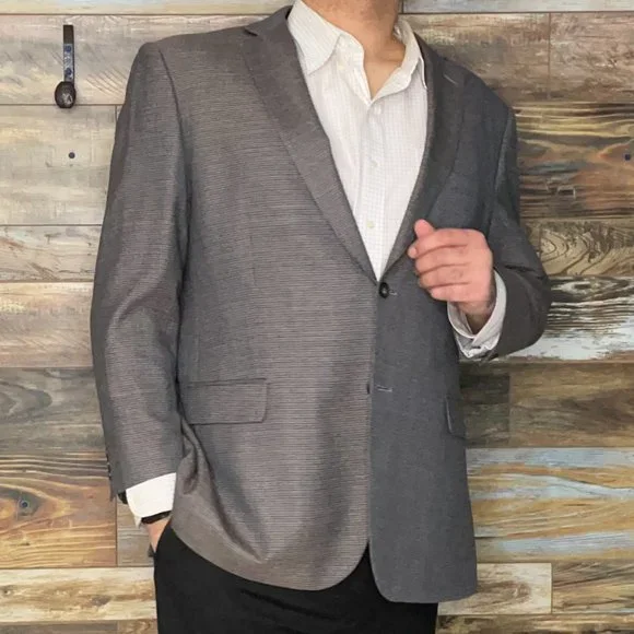 Pronto Uomo Platinum Wool Blend Gray Geometric Dual Vent Blazer Sport Jacket 50L - Picture 5 of 11